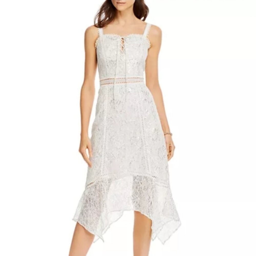 AQUA White Lace Midi Dress, XS